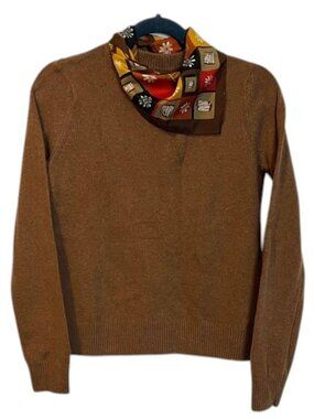 GAP Brown Knit Sweater and Patterned Scarf, Size XS